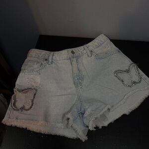 Bershka Denim Shorts with Butterfly Accents